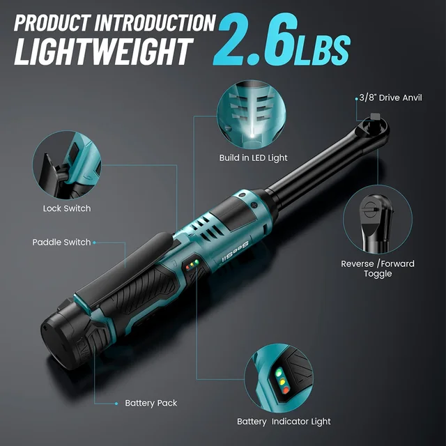 Seesii 3/8 ''55Nm Chiave elettrica a batteria 6'' Chiave a cricchetto estesa Chiave angolare elettrica Driver Set di strumenti di riparazione automatica 12V 3