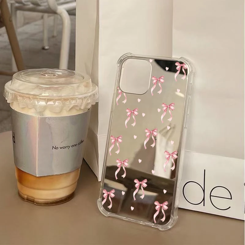 Vibrant Bow Mirror Phone Case with Makeup Mirror and Shockproof Soft Cover