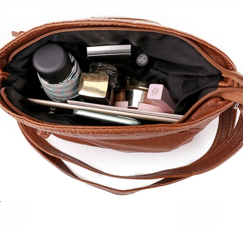 Retro Soft Leather Many Layer Zipper Crossbody Bag with Inner Pocket, Single Shoulder Bags for Women Daily Use Work Dates Travel