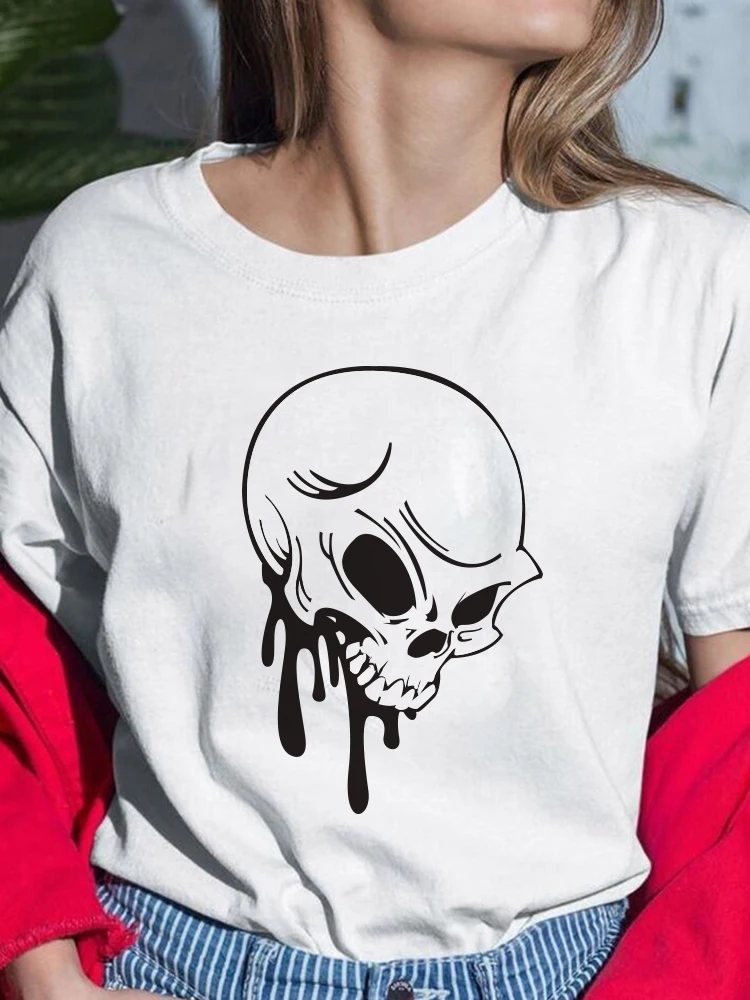 

Women T-shirt Sweet 2022 Skull Print Short Sleeve Clothes Tops Fashion Lady Tees O-neck Summer Graphic female T-Shirt Clothing