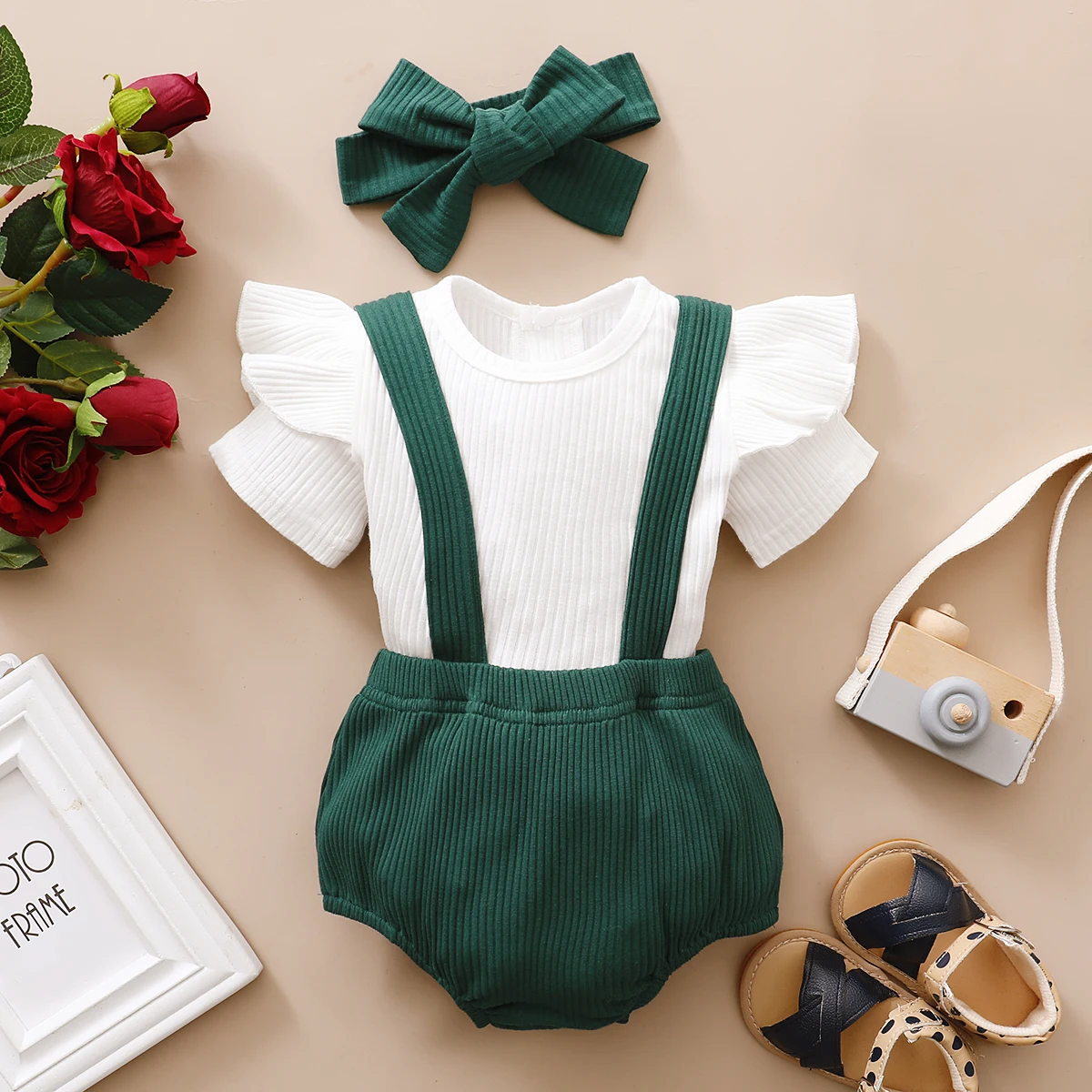 

Newborn Baby Girls Summer Clothes Kids Child Princess Ruffle White Top + Suspender Shorts Toddler Outfit New Born Baby Clothing