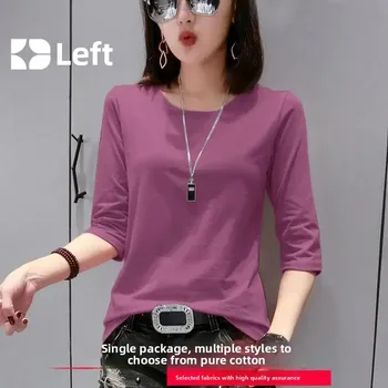 High-End Pure Cotton Women's T-Shirt Summer Loose Fit Fashionable Versatile Simple Crew Neck Short Sleeve Top Body Shirt 1