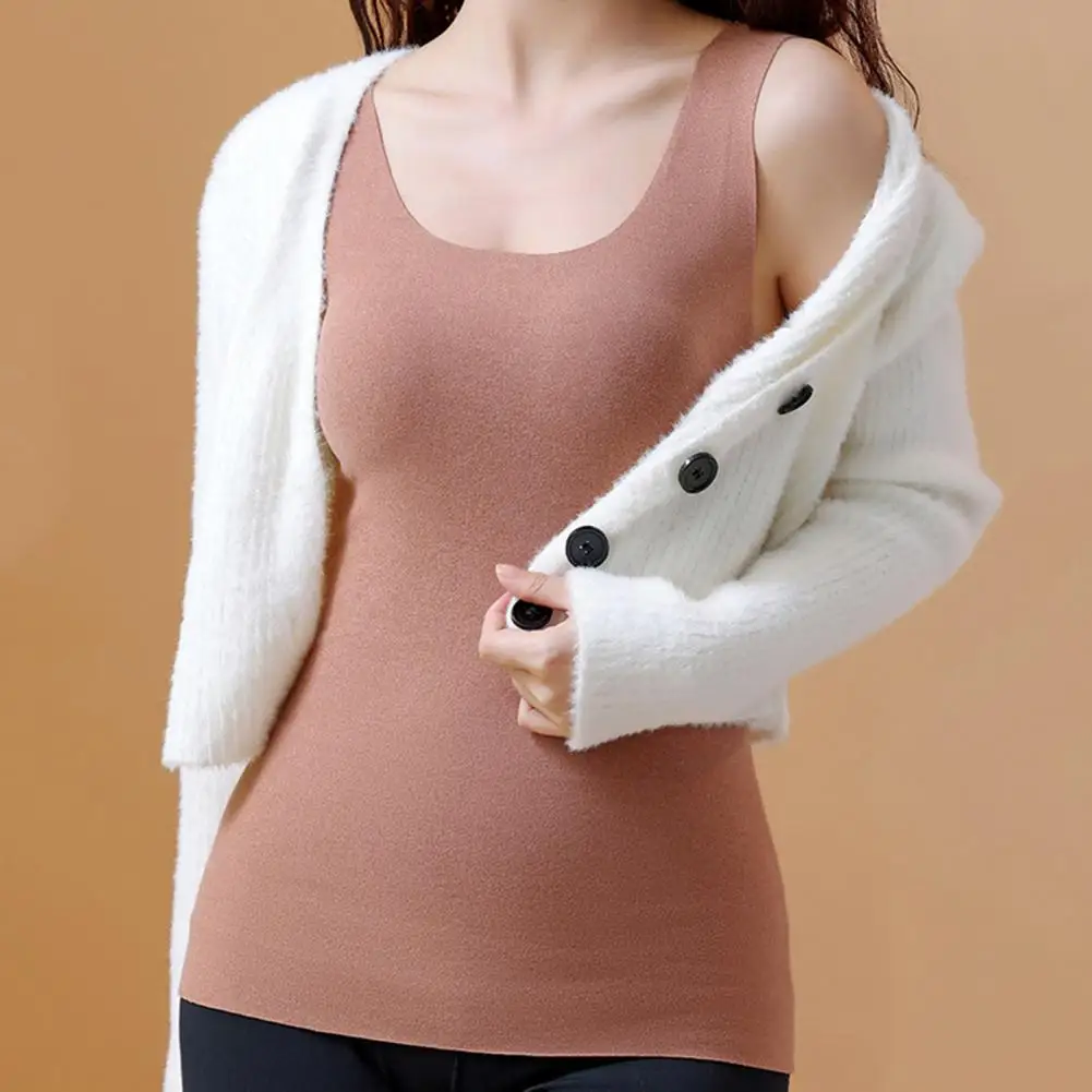 

De Velvet Thermal Vest Women's Seamless Thermal Underwear Vest for Autumn Winter Large Size De Velvet Tank Top Solid Color