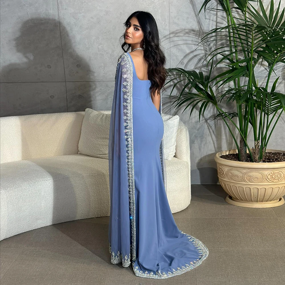 S1f94c1df7abb48bda71b7d2b2c02f3b0F Dubai Luxury Crystal Blue Evening Dresses with Cape Sleeves Elegant Arabic Women Wedding Party Dress Prom Gown Mallzona