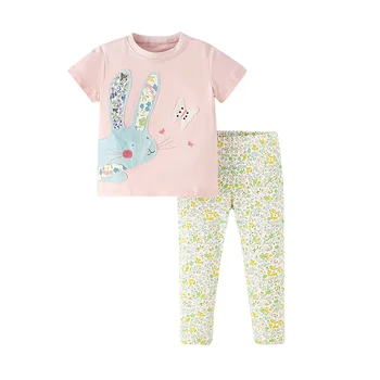 Jumping Meters 2-7T Girls Clothing Sets Kids Suits 2 Pcs Tops + Leggings Baby Costume Summer Short Sleeve Kids Wear Outfits