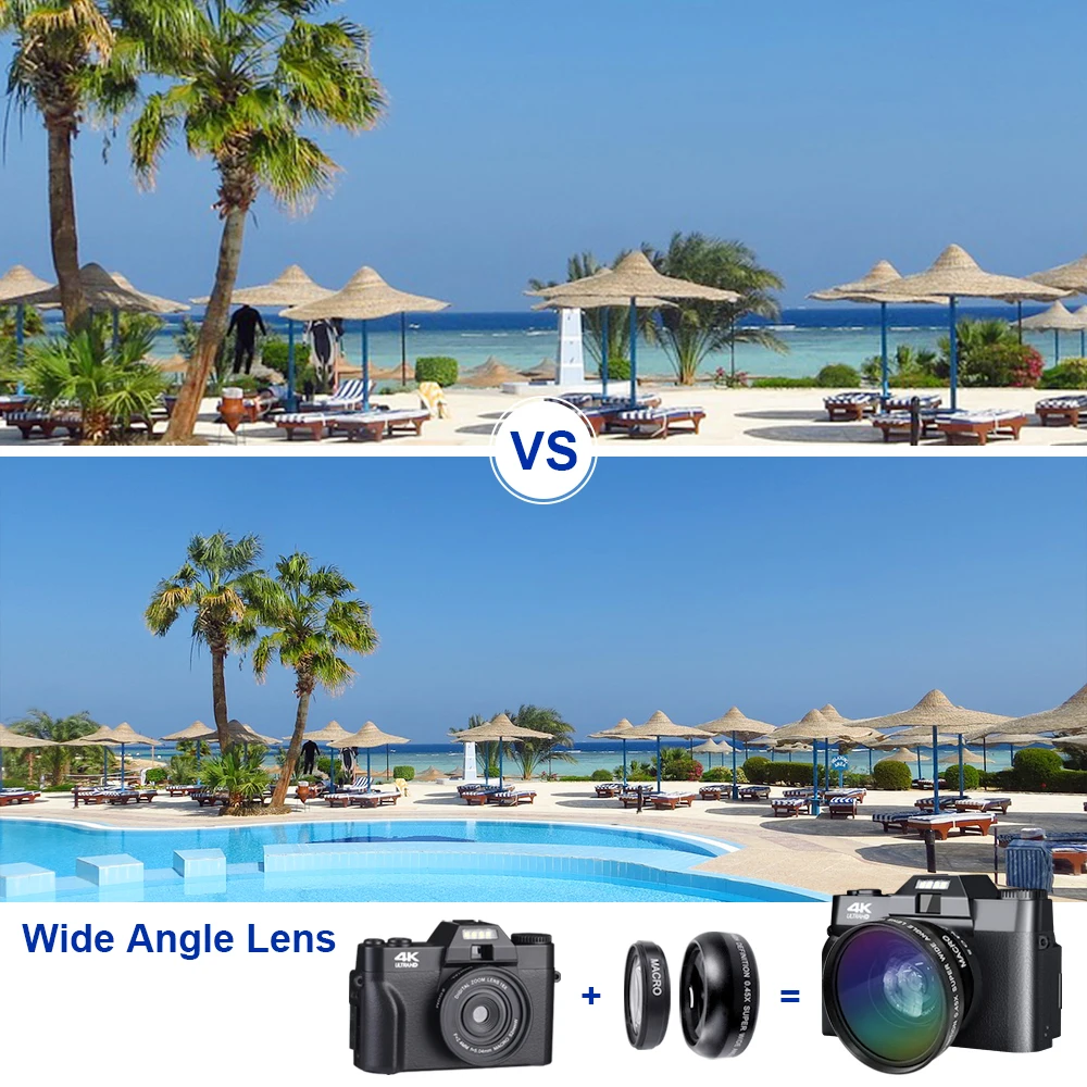 4K Ultra HD Digital Camera Vlogging Camera with 3.0 inch 180° Flip Screen WiFi Digital Camcorder YouTube with Wide-Angle Lens