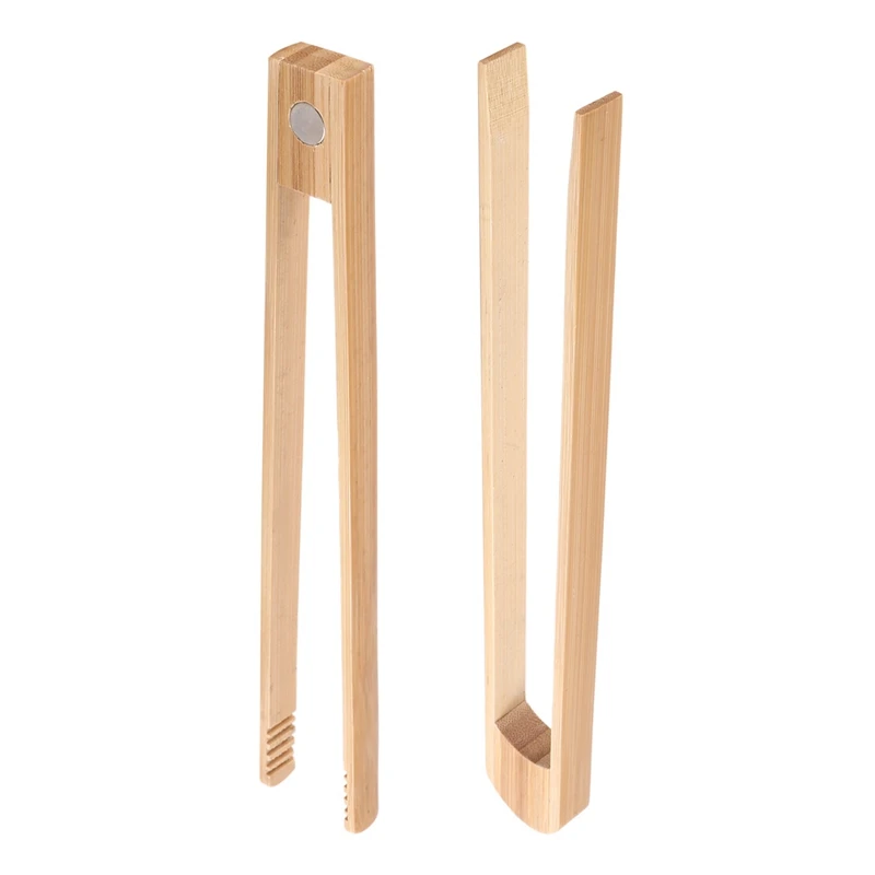

4 Pieces Magnetic Bamboo Toaster Tongs 8.7 Inch Wooden Kitchen Toast Tongs For Cooking, Natural Bamboo Kitchen Utensils