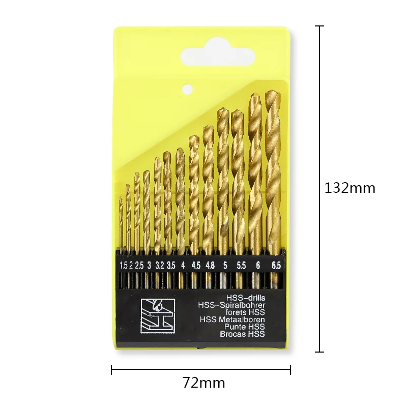 Drill Bit Set 13PCS 1.5-6.5mm Round Twist Drill Bit Set HSS Titanium Coated Straight Shank Punch Hole Cutter Woodworking Tools Wood Drill Bits