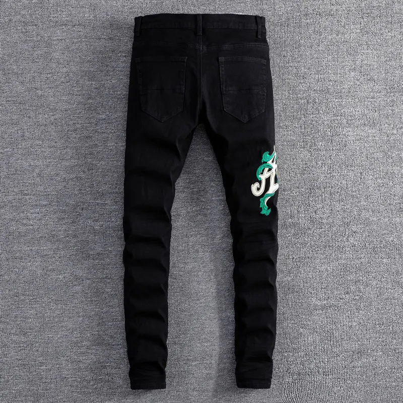 High Street Fashion Men's Tight Jeans Elastic Black Jeans Men's Punk Pants Brand Designer Hip Hop Jeans Pencil Pants