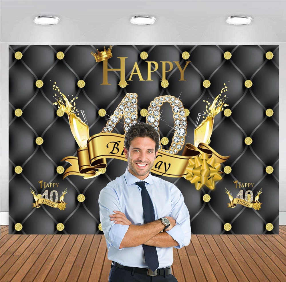 

Black and Gold Glitters Headboard Backdrop 40 Years Old Brthday Man 40th Party Deco for Photography Background Banner Decoration