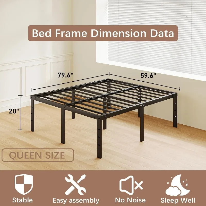 20 Inch Bed Frame No Box Spring Needed Heavy Duty Metal Tall Platform Bed Frame with Large Storage Space, Easy Assembly 2