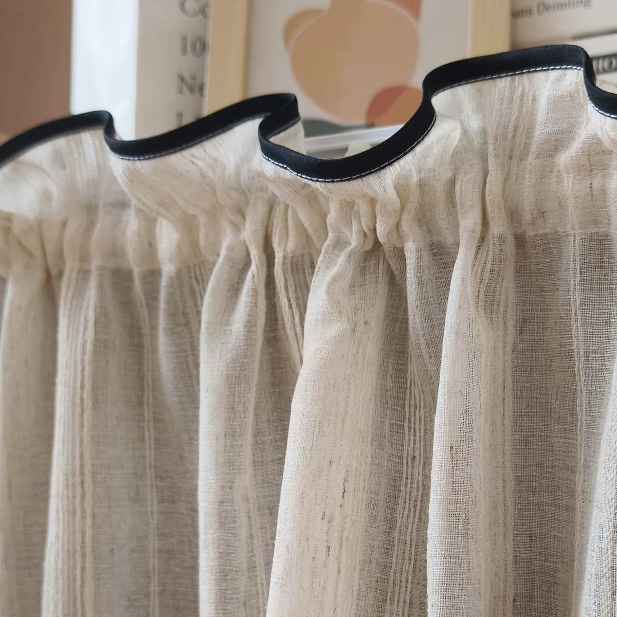 Pleated Linen-Texture Tulle Half Curtain 6