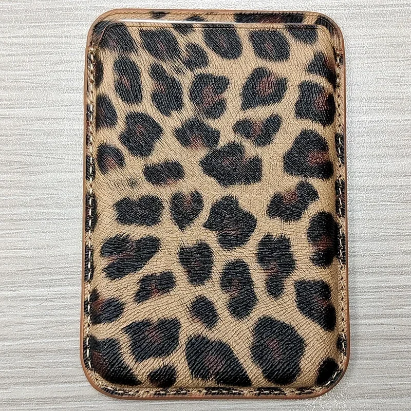 Luxurious Magnetic Leather Card Holder Wallet with Carbon Fiber and Saffiano Leopard Print
