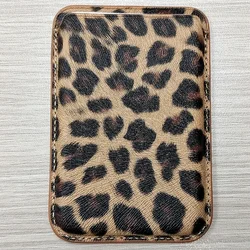 Luxurious Magnetic Leather Card Holder Wallet with Carbon Fiber and Saffiano Leopard Print - iPhone 12 - 17 (Leopard Print)
