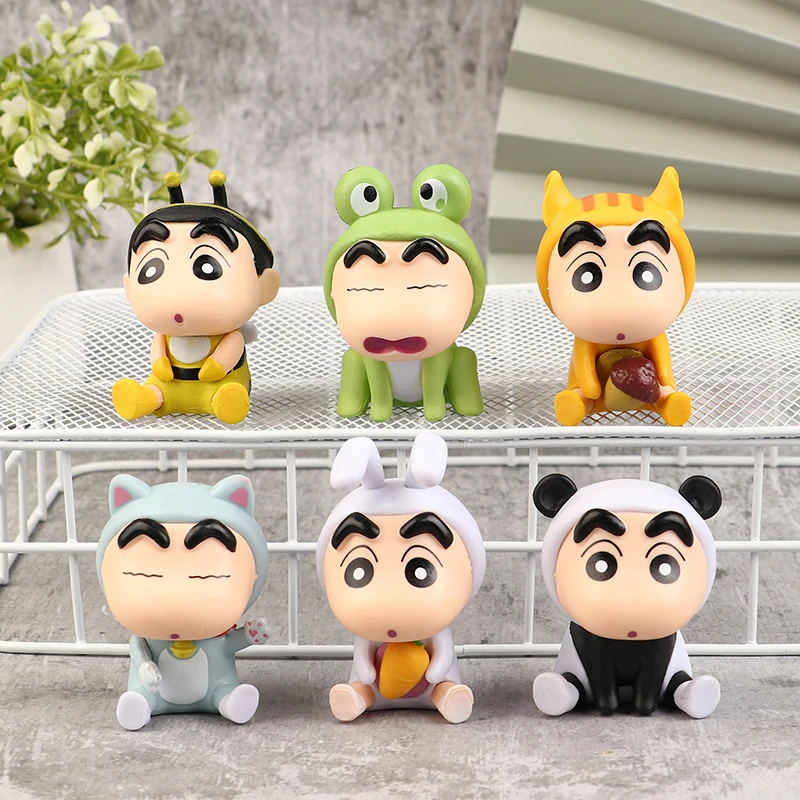 

6Pcs Anime Crayon Shin-Chan Action Figure Shinnosuke Cosplay Panda Bee Frog Kawaii Doll PVC Collectible Model Toy Kid Gift