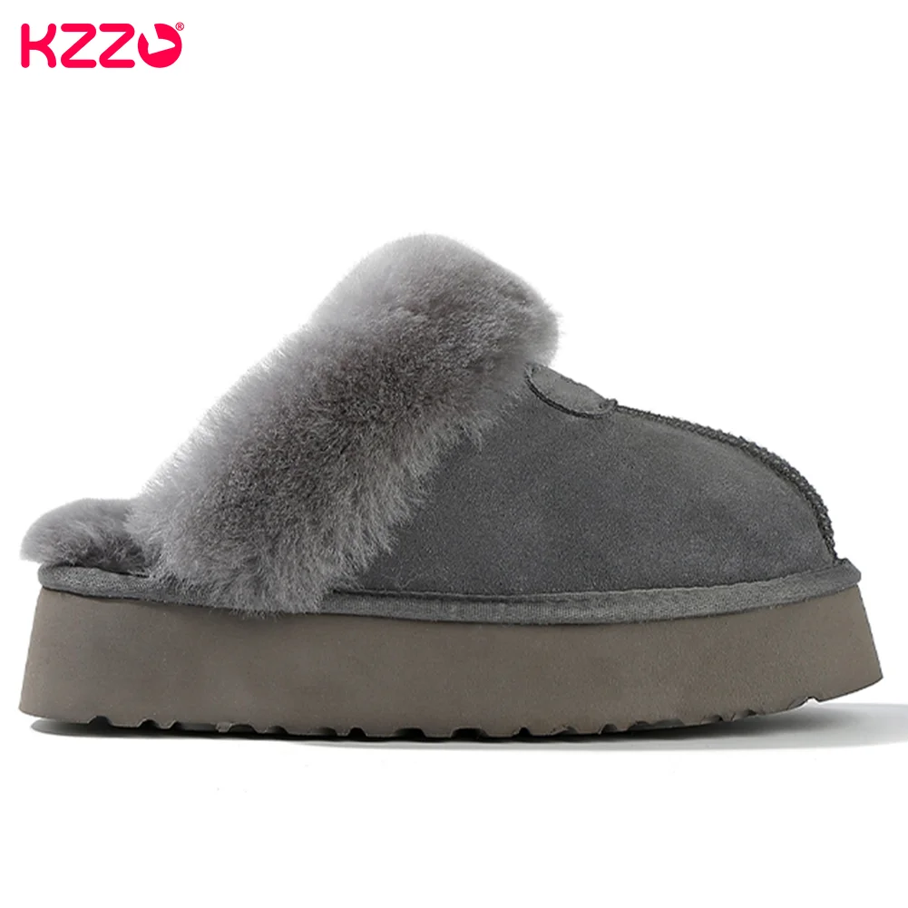 

KZZO Fashion Winter Sheep Fur Home Platform Slippers Women's Thick Sole Casual Indoor Warm Natural Wool Shoes