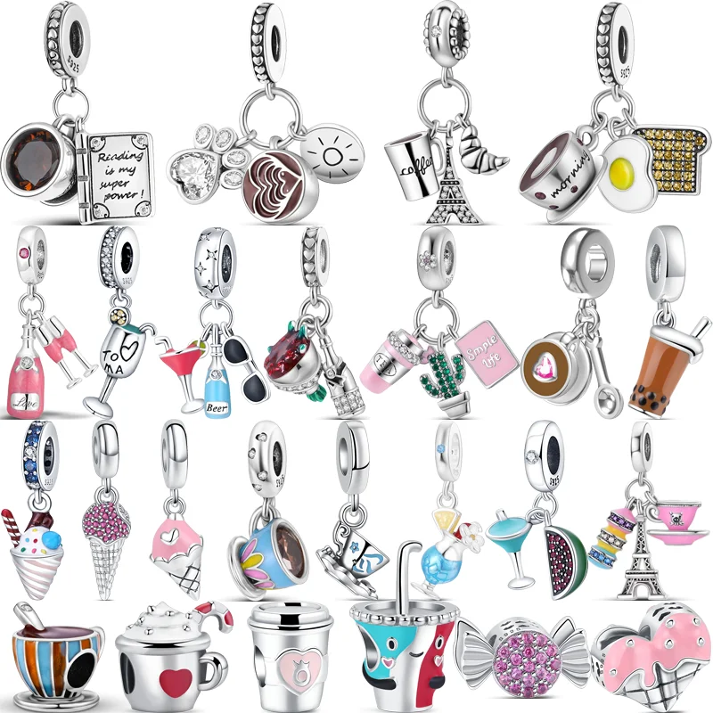 

925 серебряные чашки для чая, напитков, кофе, бокалы для красного вина, простые спасательные подвески, милые бусины, подходят для оригинального браслета Pandora, ювелирные изделия