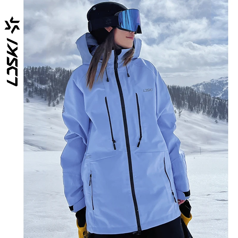 LDSKI Ski Jackets Women Men Winter Warm Waterproof Windproof Breathable Elastic Cuffs Hooded Snowboarding Outdoor Sports Loose