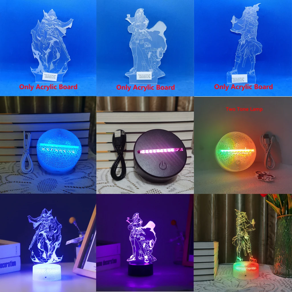 

Valorant Acrylic Sheet Figure Board Omen 3D Led Night Light Base For Kid Anime Lamp Child Room Decor Illusion Gift Viper Yoru