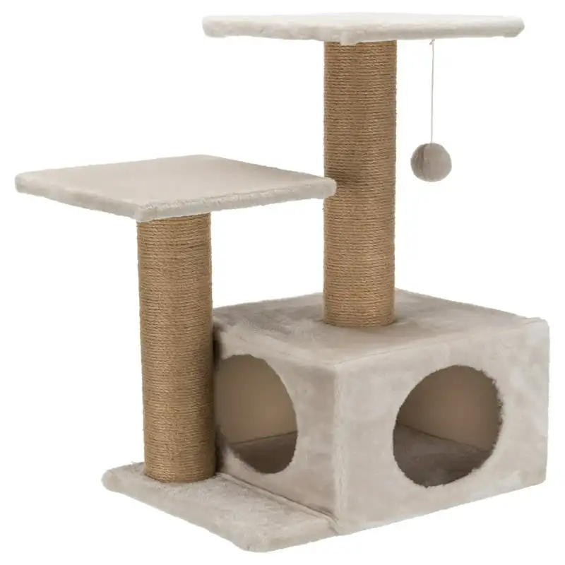 

Plush & Sisal 3-Level 28" Cat Tree with Scratching Posts & Condo, Light Gray-Greige