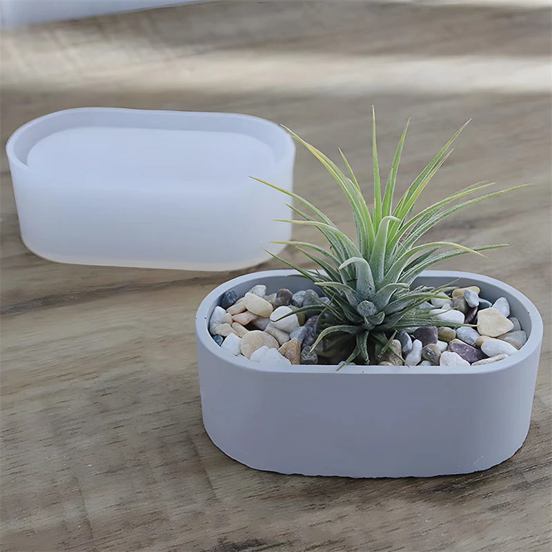 silicone mold 1pc Rectangular Shortage Box Silicone Mold DIY Crystal Epoxy Glue Mold Elliptical Succulent Flower Pot Gypsum Cement
