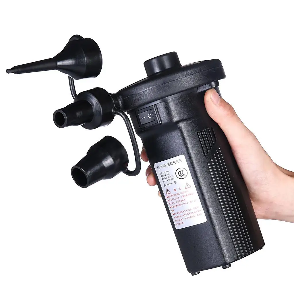 

Black Electric Air Pump with 3 Nozzles Inflator Rechargeable for Pool Raft Toy Air Mattress Beds Swimming