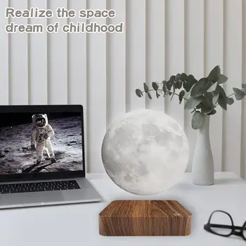 Magnetic Floating Rotating Moon Lamp with Wooden Base, 3 Color Temperature LED Night Lights of Print 3D for Unique Gifts, Room 5
