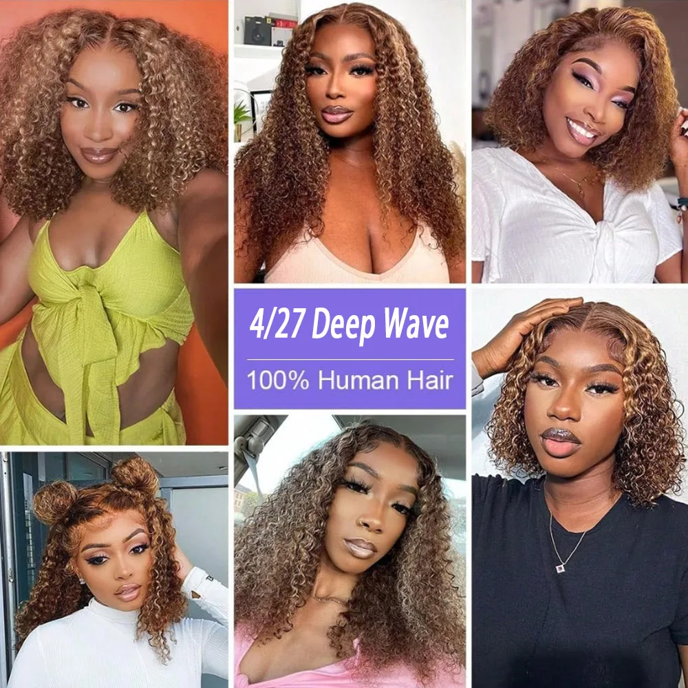 16 Inch Ombre Highlight Deep Wave Wigs Human Hair Pre Plucked 13x4 HD Honey Blonde Highlight Lace Front Wig Human Hair for Women
