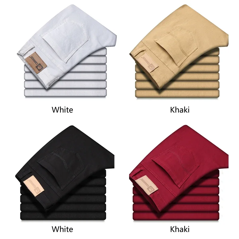 Classic Style Men's Wine Red Jeans Fashion Business Casual Straight Denim Stretch Trousers Male Brand Pants