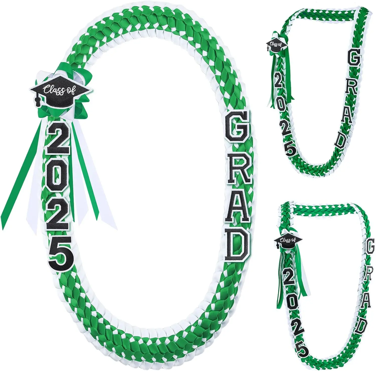 Hotop Graduation Money Lei Necklace | Class Of 2025 Braided Ribbon Cord With Patches | Red, Black, White
