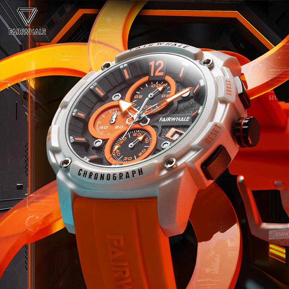 Fashion Boy Quartz Wristwatch Mens Sports Chronograph Waterproof Resin Watch Luxury Brands Orange Silicone Strap Trendy Watches