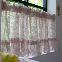 Korean/Japanese Pink Lace Short Curtains Korea Pastoral Flowers Half Curtains for Kitchen Valance #A358 2