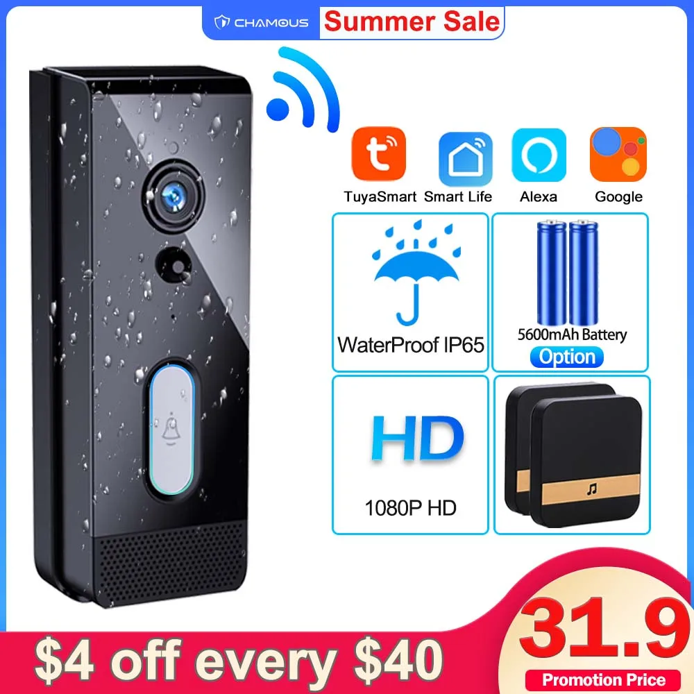 Tuya Video Doorbell WiFi Outdoor Door Bell Waterproof IP65 Battery