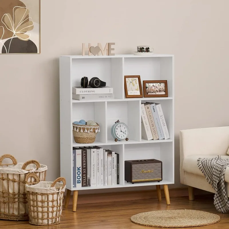 YAHARBO White Bookshelf 3 Tier Book Shelf with Legs Modern
