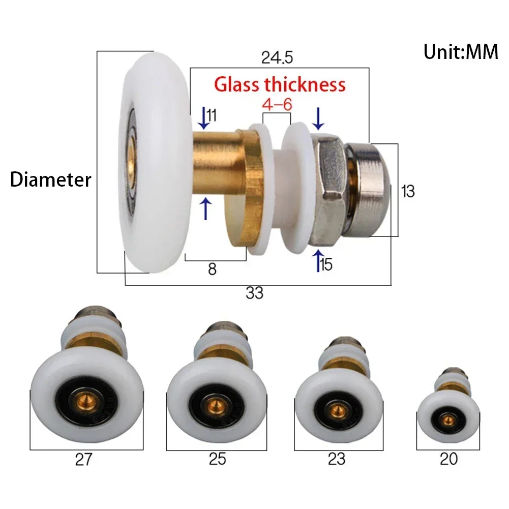 Shower Door Pulley 4pcs Bathroom Sliding Glass Door Wheels Nylon Copper Roller Cabinet Eccentric Pulleys Bearing Roller Hardware shower room pulley shower door rollers sliding door roller shower room rollers nylon bearing pulley sliding door pulley