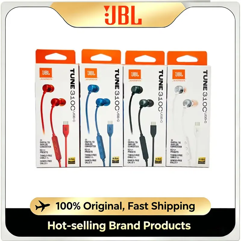 سماعات أذن JBL Tune310C سلكية بمنفذ USB-C، سماعات داخل الأذن عالية الدقة مع صوت باس نقي، مزودة بميكروفون وتحكم عن بعد، سماعة من نوع Type C.