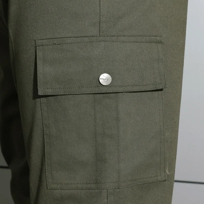 Summer Men's Overalls Thickened Wear-resistant Breathable Outdoor Tactical Overalls Solid Color Zipper Multi-pocket Casual Pants