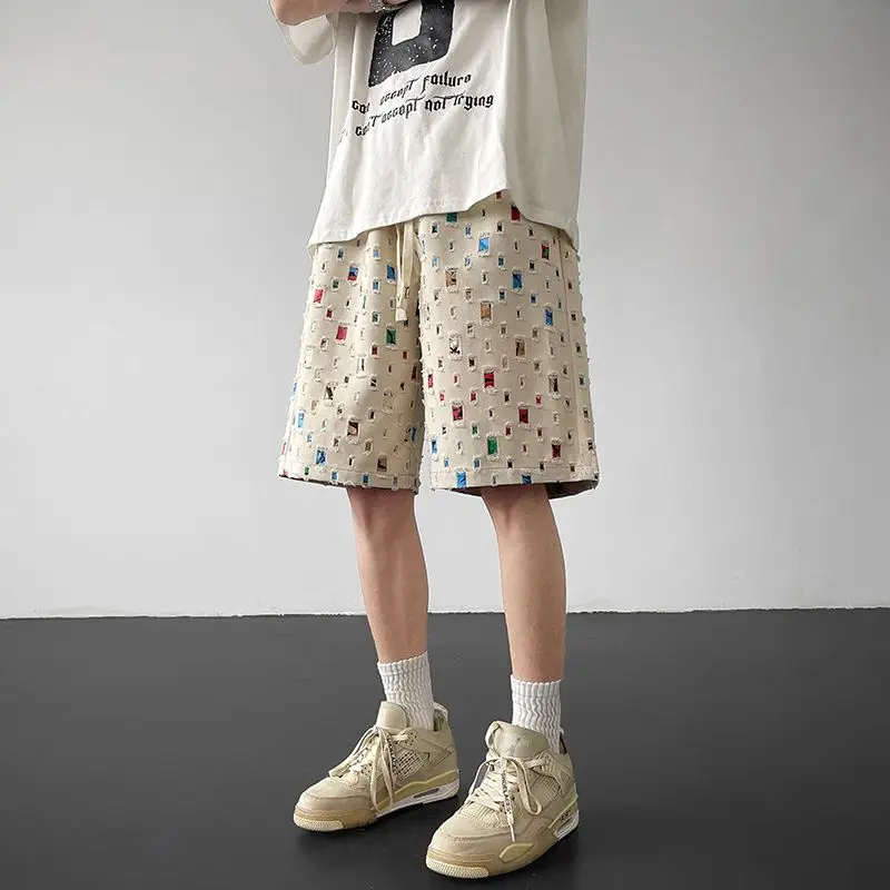 Men's Trend Contrast Elastic Waist Five Point Shorts Summer New Loose All-match Sport Casual Shorts Fashion Vintage Men Clothing