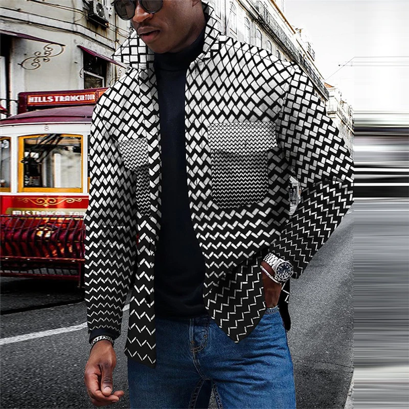 Vintage Geometric Striped Mens Jackets 2023 Spring Fashion