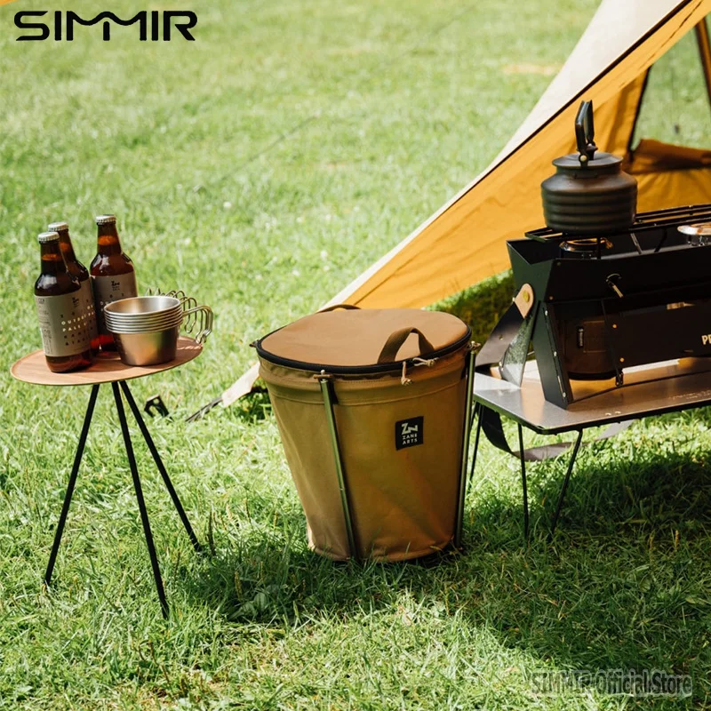 Self-Drive Camping Barbecue Cleaning BBQ Portable Cylinder Camping Trash Can Collapsible Storage Compressible Drum Canvas Can Camping Trash Bin Camping Storage Bag Storage Bag