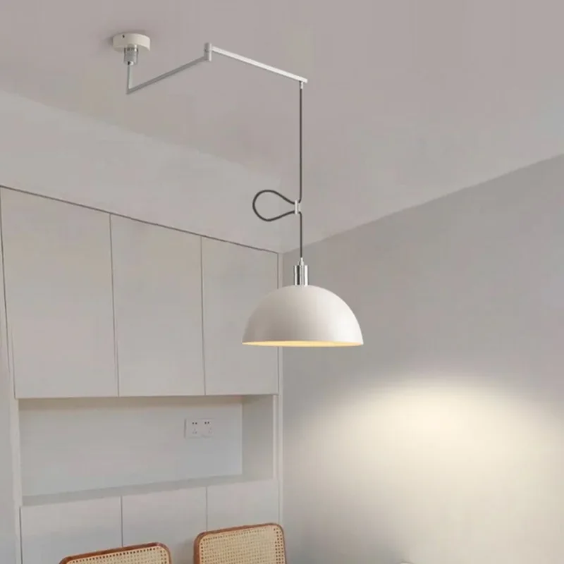 Long Pole Swing Arm Pendant Light Adjustable Restaurant Rocker Lamp Study Bar Rotatable Chandelier for Dining Room