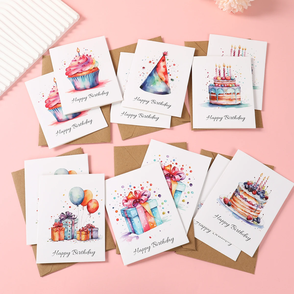 Watercolor Birthday Cards Birthday Party Decoration Kids Favors Greeting Cards Wedding Baby Shower Party Supplies 24pcs