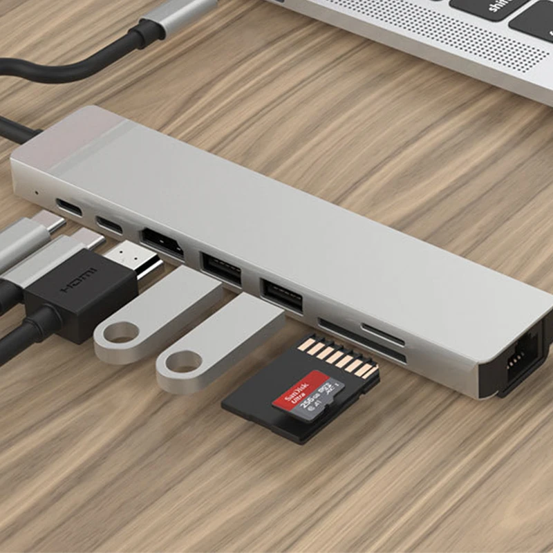 Usb c 3.1 para Hdmi 4k Hub de Carga 100mbps Lan Ethernet Usb 3.0 Usb 2.0 tf Leitor de Slot para Cartão sd tipo c Macbook Air Pro m1 em 1 - Imagem 3