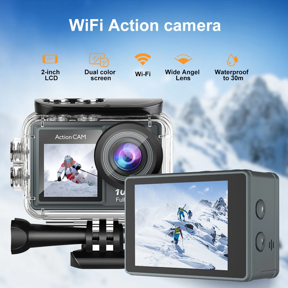 Ourlife Action Camera 1080P 30FPS Dual Screen 140° Wide Angle 30m