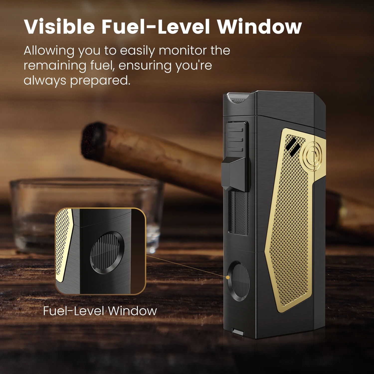 All-in-one Cigar Lighter with Quad Jet Torch Flames Cigar Stand Punch Draw Enhancer Accessories 4-in-1