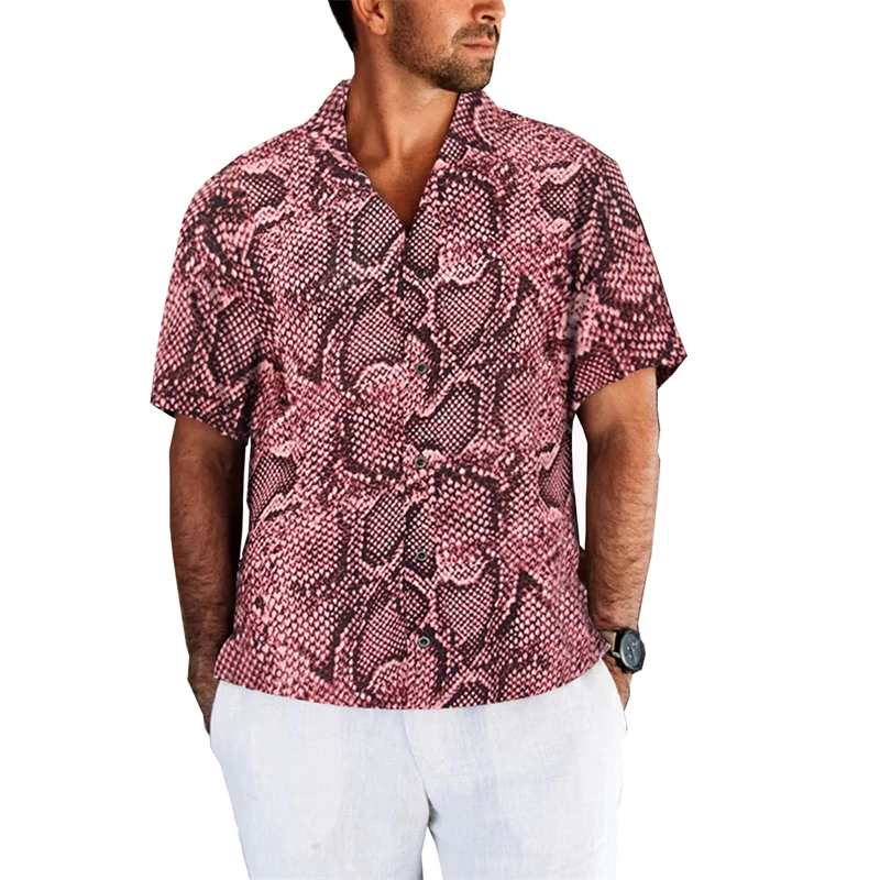 3D Printed Snake Skin Pattern Shirt Men's Clothes Harajuku Street Lapel Shirts Personality Trendy Spotted Stripes Button Blouse 4