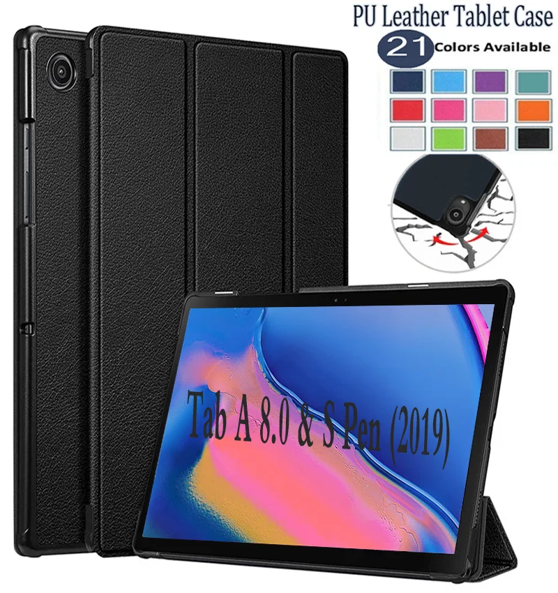 

Leather Cover For Samsung Galaxy Tab A 8.0 (2019) P200/P205 Stand Tri-fold Hard PC Back Auto Wake Sleep Tablet Case Fundas Coque