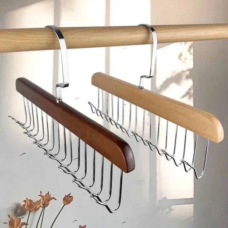 Retro Solid Wood Hanger Hook Storage Bra Tie Hangers Household Belt Storage Rack Durable 8 Hooks Rack Closet Clothes Organizer