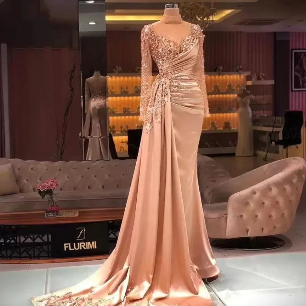 Vestidos de Noche de lujo de sirena, manga larga, apliques, cuentas, Turquía, Dubái, Arabia Saudita, de fiesta| | - AliExpress
