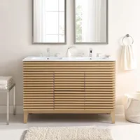 Oak White 48" Double Bathroom Vanity Mid-Century Bathroom Vanity Quality Construction Bathroom Storage Ceramic Double Sink 1